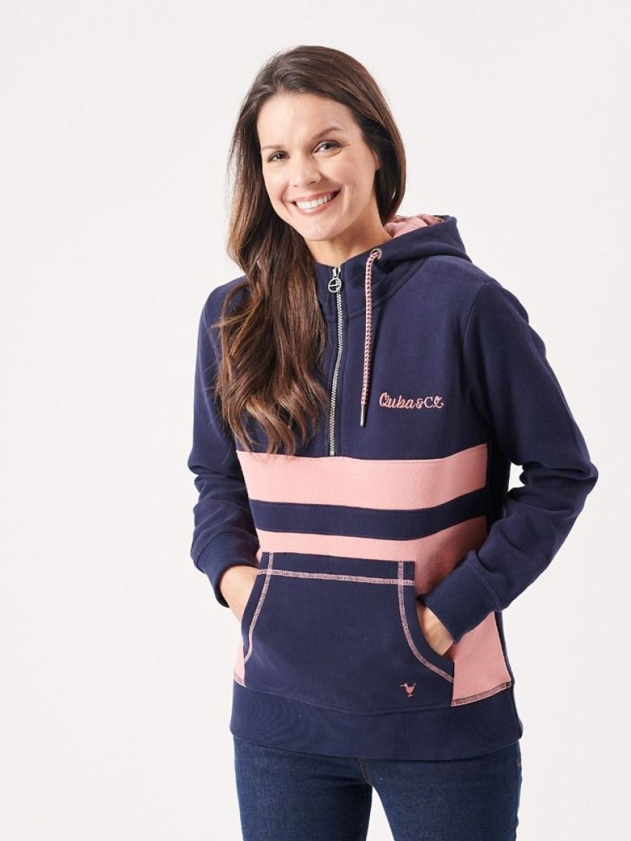 Quba & Co Navy Striped Zip Neck Hoodie - Holo Clearance
