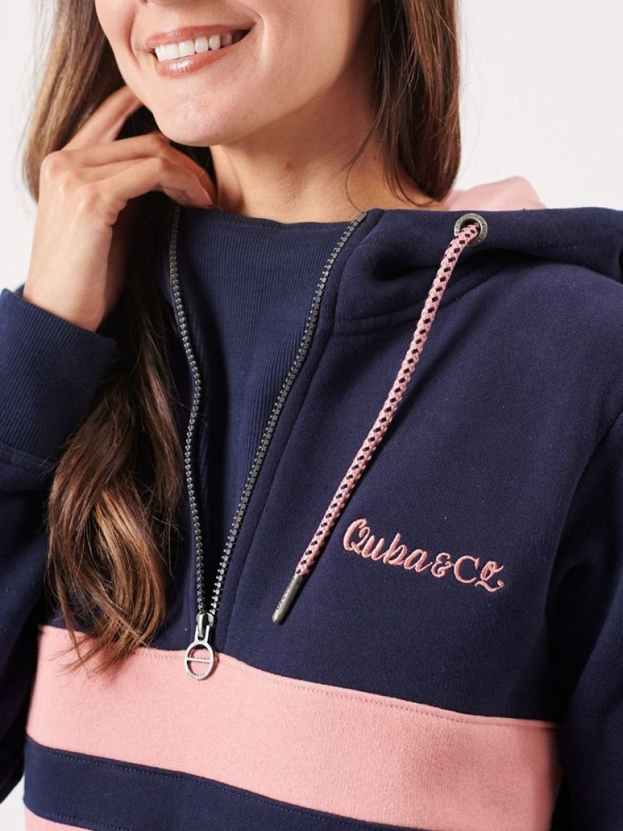 Quba & Co Navy Striped Zip Neck Hoodie - Holo Clearance