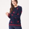 Quba & Co Arvika Navy And Red Bird Design Knitted Jumper Online