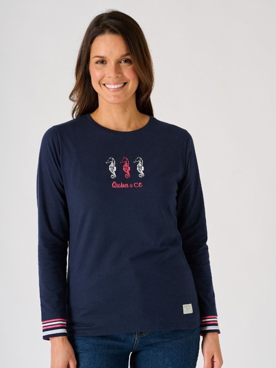 Quba & Co Navy Quba And Co Seahorse Design Long Sleeve T-Shirt - Moorhen Best