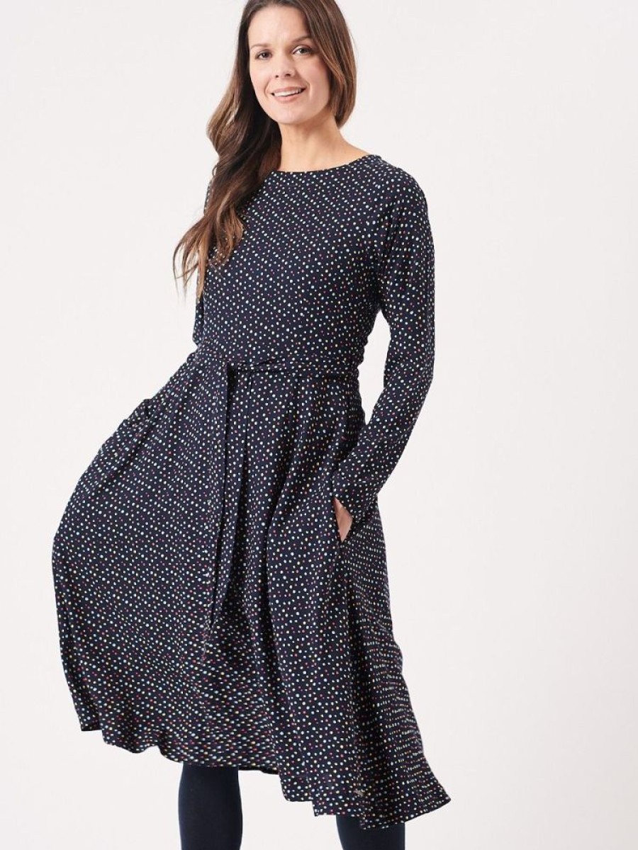 Quba Co Marlar Navy And Multicoloured Spot Dress Best Jpaitashop