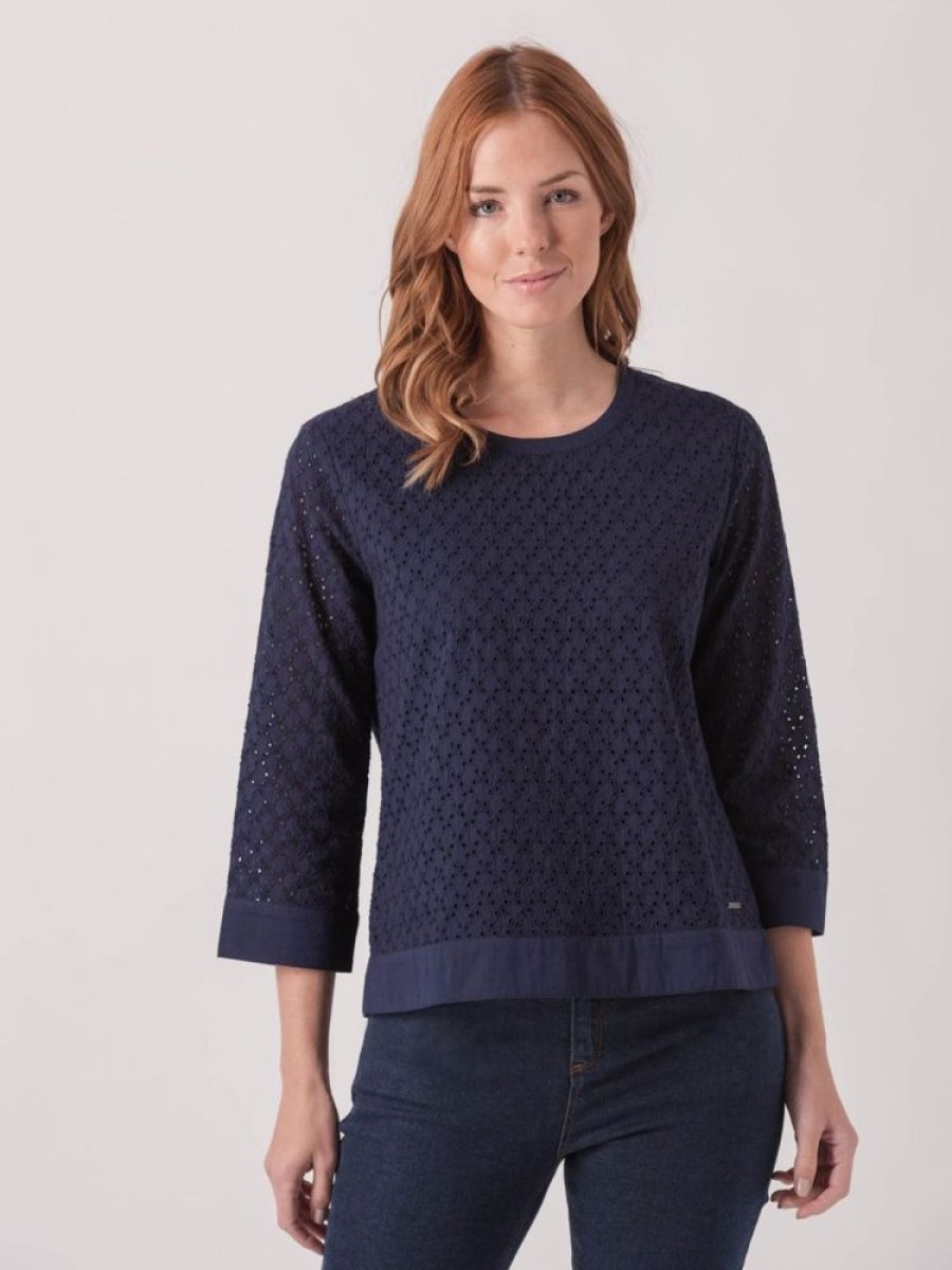 Quba & Co Gayfeather Navy Broderie Long Sleeve Top Online