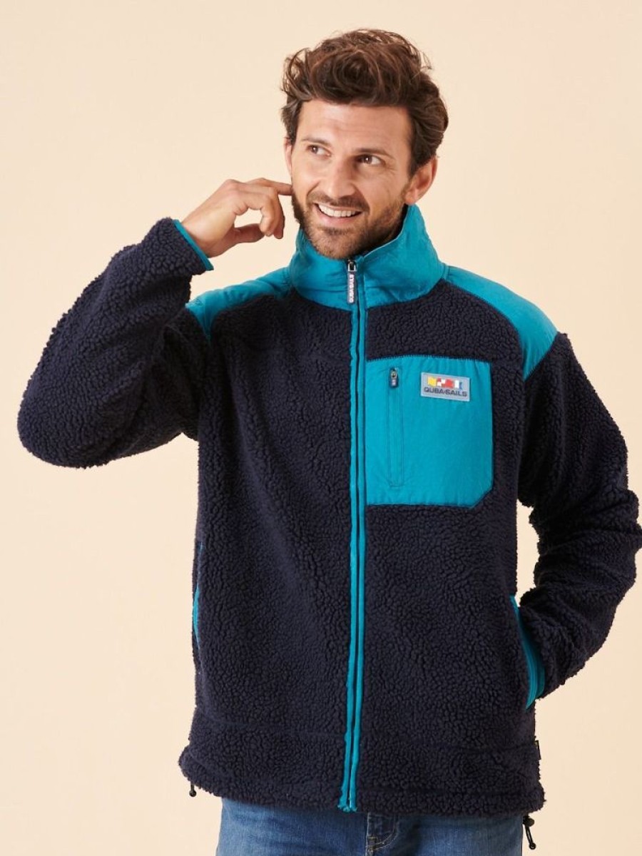 Quba & Co Navy And Teal X-Series Zip Borg Jacket- Biasca Clearance