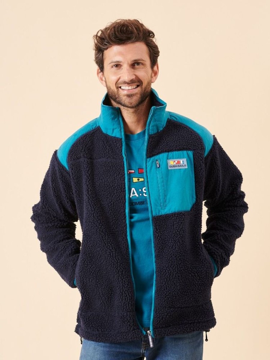 Quba & Co Navy And Teal X-Series Zip Borg Jacket- Biasca Clearance