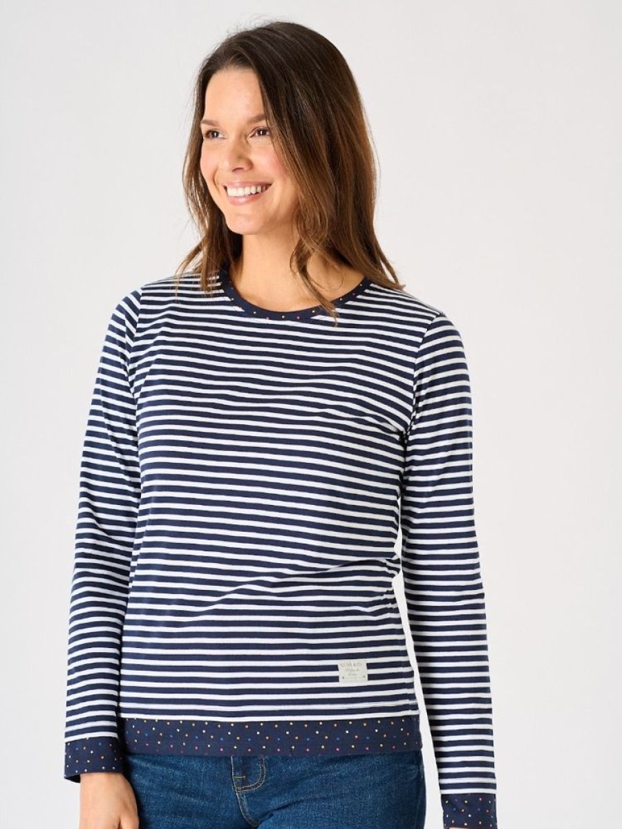 Quba & Co Navy And White Stripe And Spot Long Sleeve T-Shirt - Nuthatch New