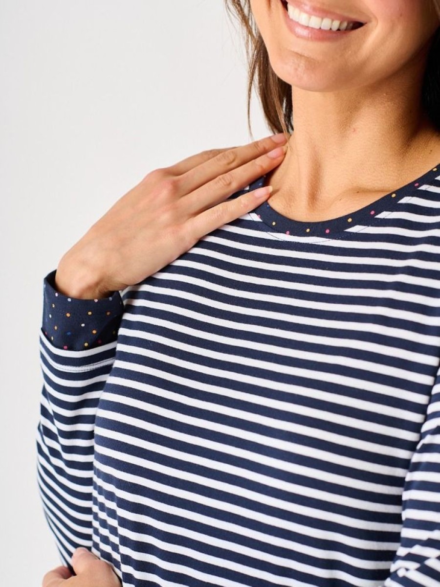 Quba & Co Navy And White Stripe And Spot Long Sleeve T-Shirt - Nuthatch New